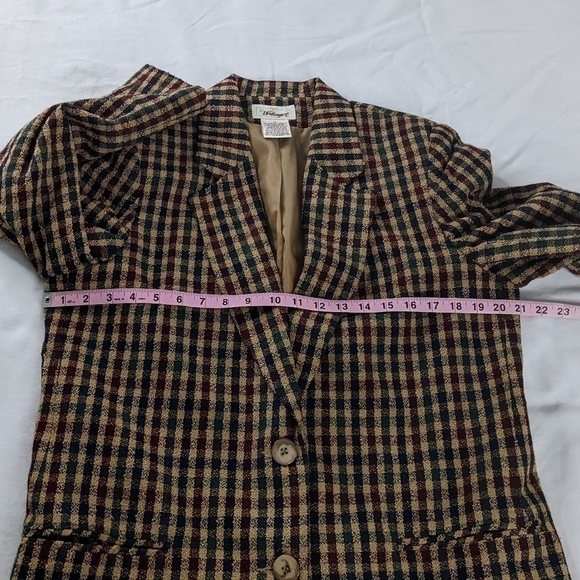 VTG Wool Plaid Tan Green Button Front Blazer Lined Academia Revival 90s - Picture 7 of 7